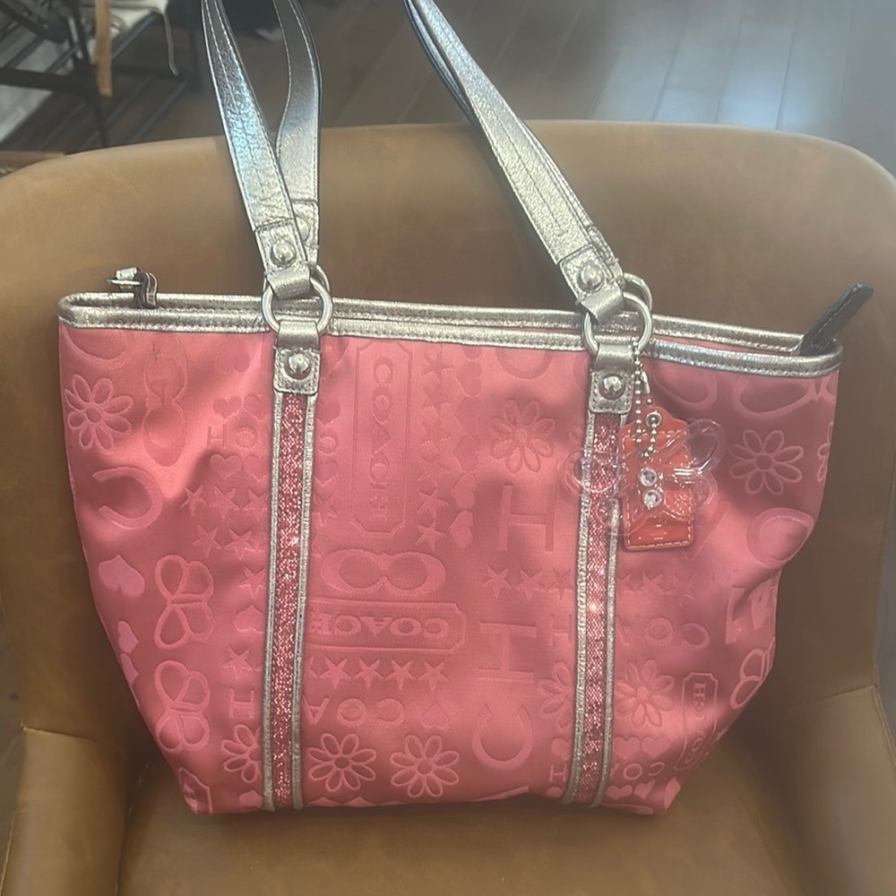 Coach Pink Tote with Silver Straps